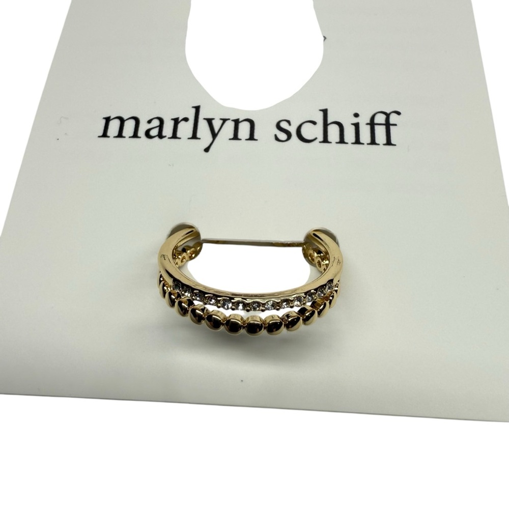 Marlyn Schiff Gold plated and silver tone Pave CZ adjustable ring, NWT